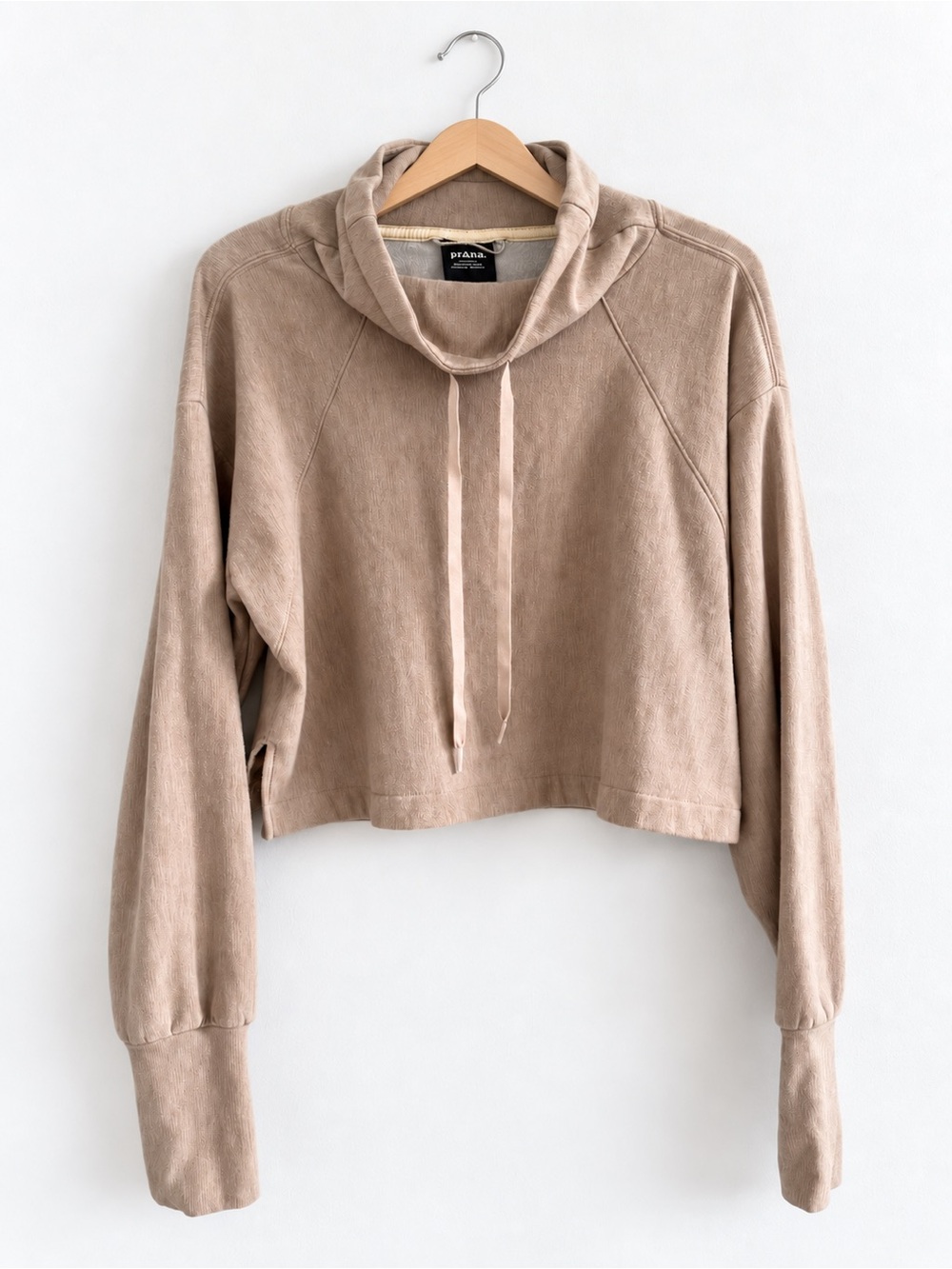 prAna Cropped Cowl Neck Pullover Sweatshirt – Taupe – Size M